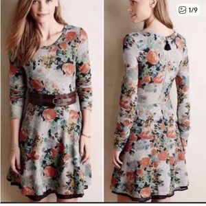 Anthro  Saturday Sunday Floral Terry Fit Flare  Sz S BoHo Feminine Retro